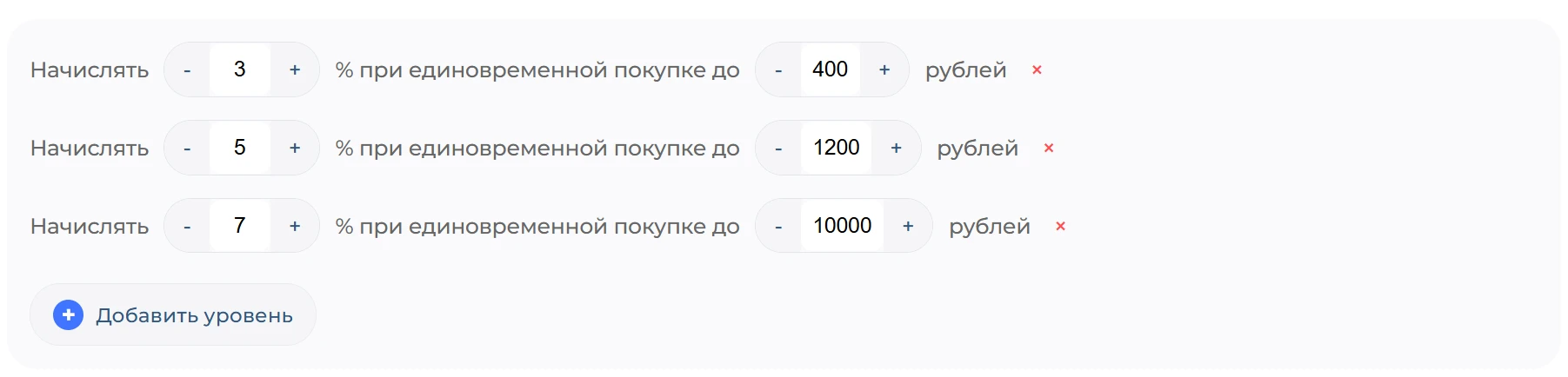 Уровни начисления баллов