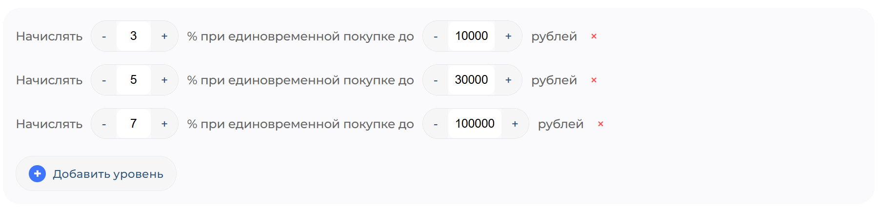 Уровни начисления баллов