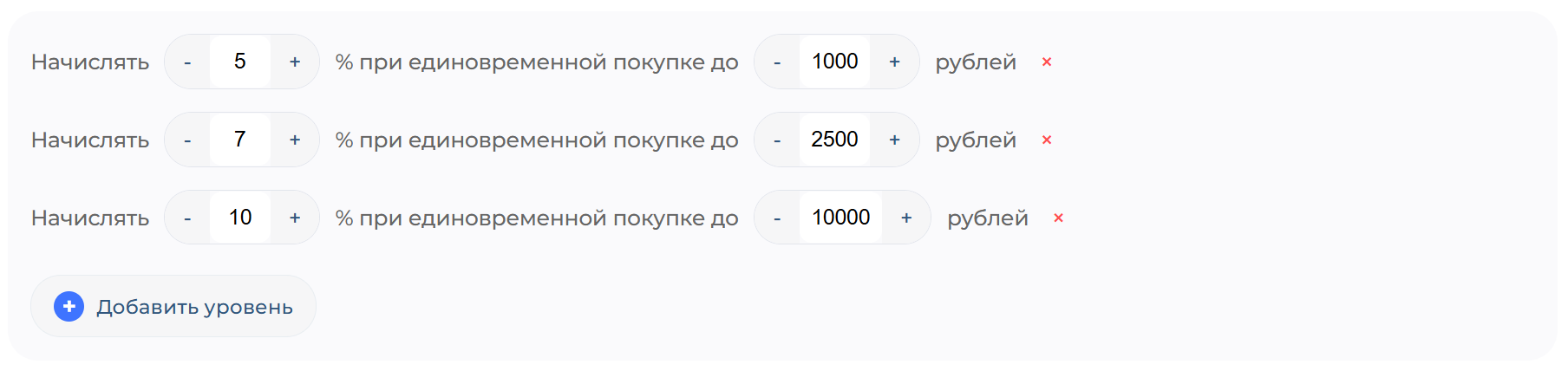 Уровни начисления баллов